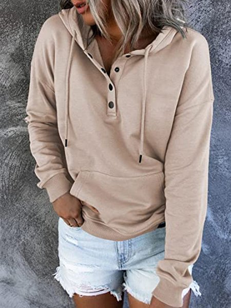 

Buckle Casual Plain Hoodie, Apricot, Hoodies & Sweatshirts