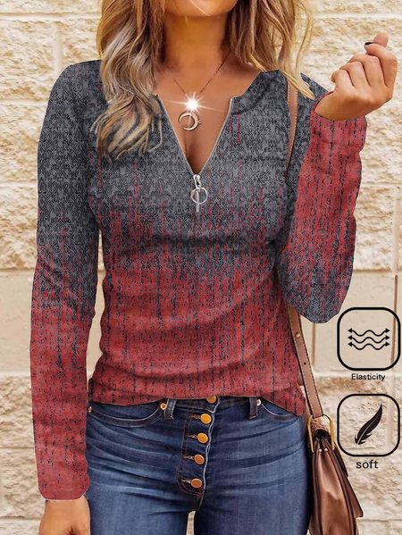 

Casual Ethnic V Neck Long Sleeve T-shirt, Multicolor, T-shirts