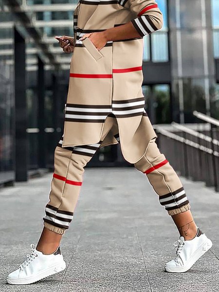

Regular Fit Striped Casual Fashion Pants, Khaki, Pants