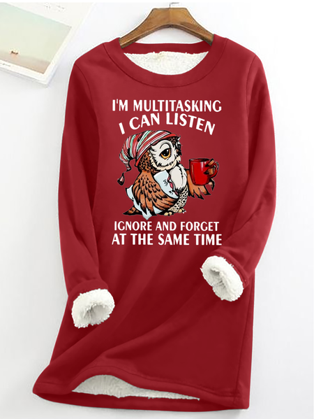 

Womens Funny Lestter Owl I'm Multitasking Casual Cotton-Blend Fleece Sweatshirt, Red, Hoodies & Sweatshirts