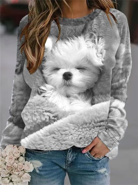 

Casual Crew Neck Dog Sweatshirt, Gray, Hoodies & Sweatshirts