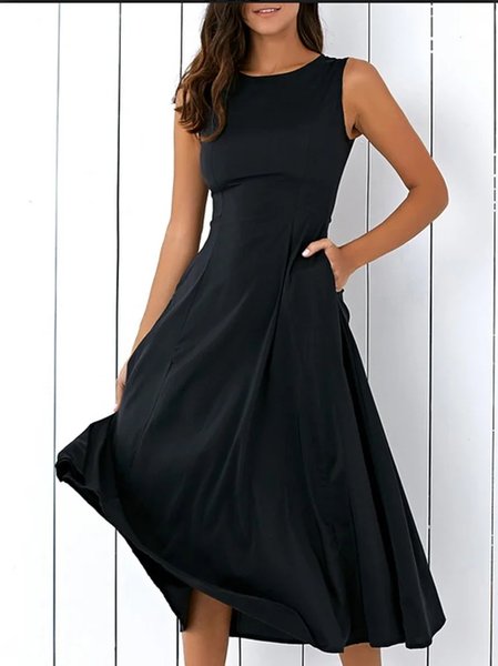 

Crew Neck Plain Casual Regular Fit Dress, Black, Dresses