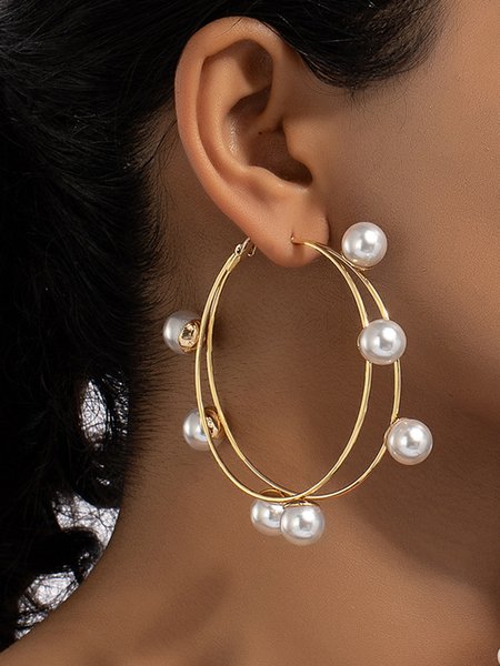 Elegant Double Layer Imitation Pearl Hoop Earrings, As picture, Earrings