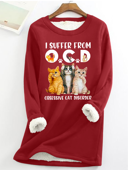 

I Suffer From Ocd Obsessive Cat Disorder Funny Cat Crew Neck Fleece Sweatshirt, Red, Hoodies&Sweatshirts