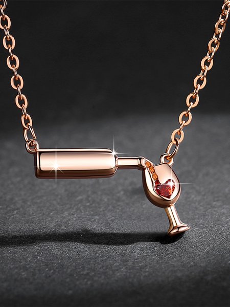 

Heart Rhinestone Red Wine Glass Bottle Pendant Necklace, Rose gold, Necklaces