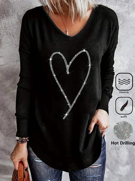 

Casual Hot Drilling T-Shirt, Black, Long sleeves