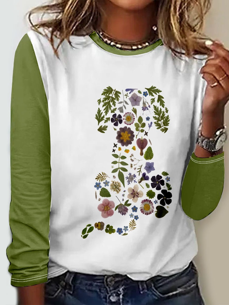 

Funny Dog Casual Crew Neck Long Sleeve Shirt, Green, Long sleeves