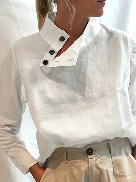 

Cotton-Blend Loose Casual Plain Blouse, White, Blouses & Shirts