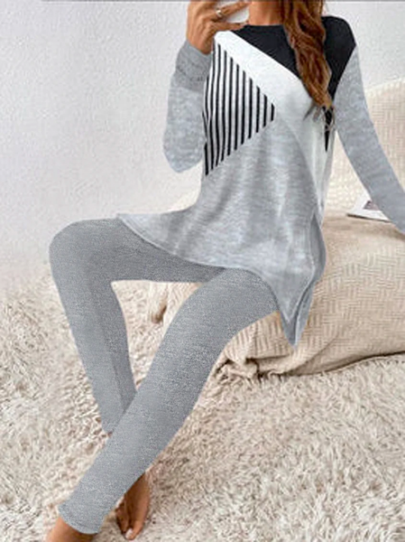 

Color Block Print Casual Two-Piece Set, Gray, Suits