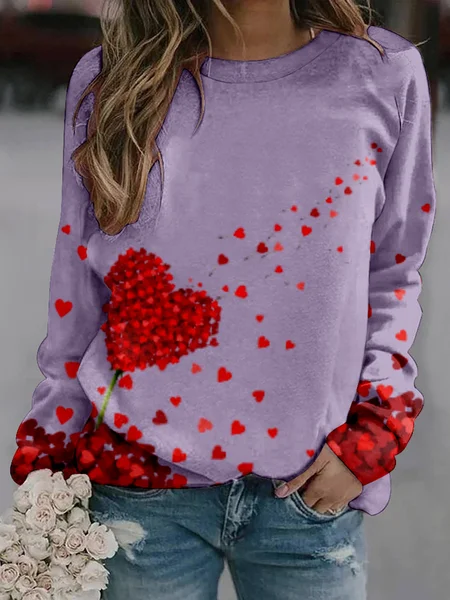 

Casual Crew Neck Heart/Cordate Sweatshirt, Light purple, Hoodies & Sweatshirts