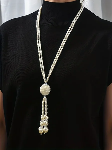 

Elegant Imitation Pearl Tassel Sweater Chain Beaded Layered Necklaces, As picture, Necklaces