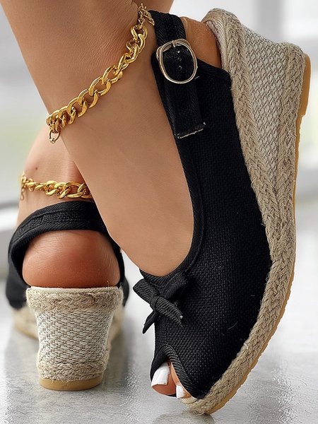 

Fabric Summer Plain Wedge Heel Wedge Sandal, Black, Sandals & Slippers