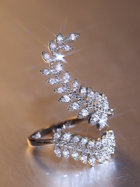 

Sparkling Rhinestone Leaf Adjustable Ring, As picture, Rings