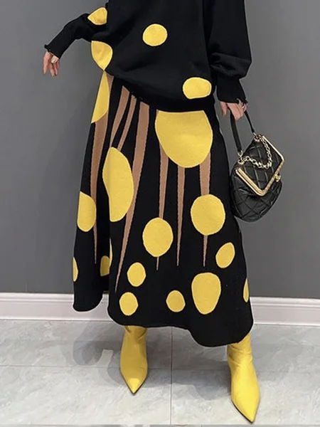 

Plus Size Daily Urban Acrylic Polka Dots Skirt, Yellow, Plus Skirts