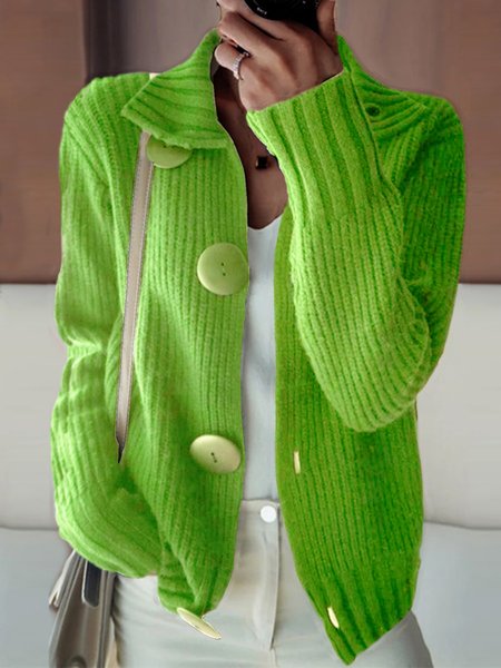 

Women's Cardigan Sweater Shirt Collar Zip Ribbed Knit Cotton Zipper Fall Winter Daily Going out Weekend Stylish Casual Soft Long Sleeve Solid Color, Lightgreen, Sweaters & Cardigans