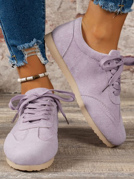 

Casual Plain Non-Slip Lace-Up Flat Heel Lace Up Shoes, Light purple, Sneakers&Athletic
