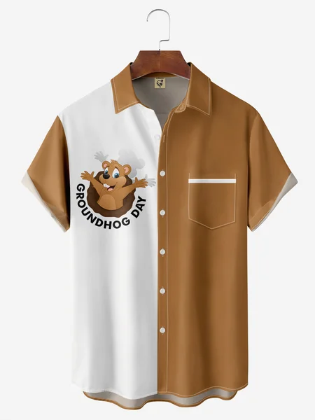 Groundhog Day Chest Pocket Short Sleeve Casual Shirt