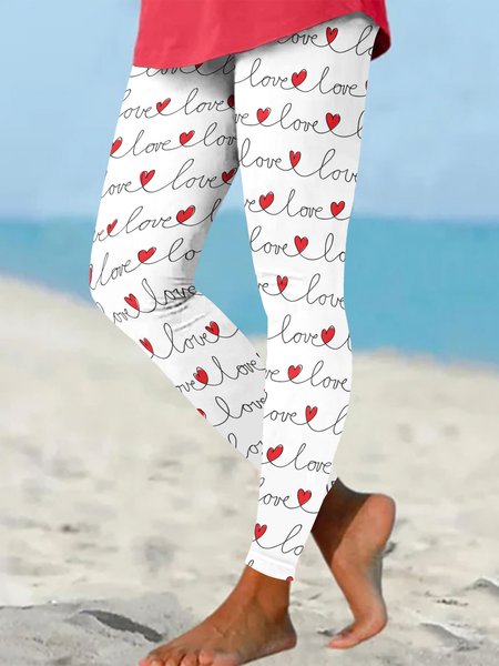 

Regular Fit Casual Heart Leggings, White, Leggings