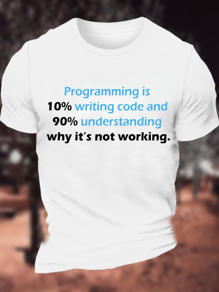 

Cotton Programming Text Letters Casual Loose T-Shirt, White, T-shirts