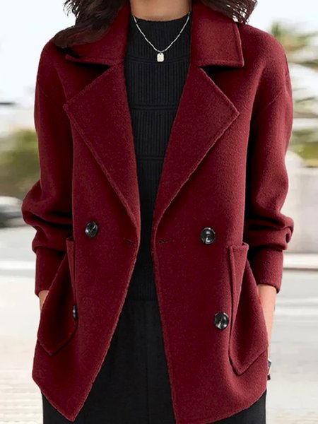 

Casual Loose Lapel Collar Plain Coat, Brick red, Outerwear