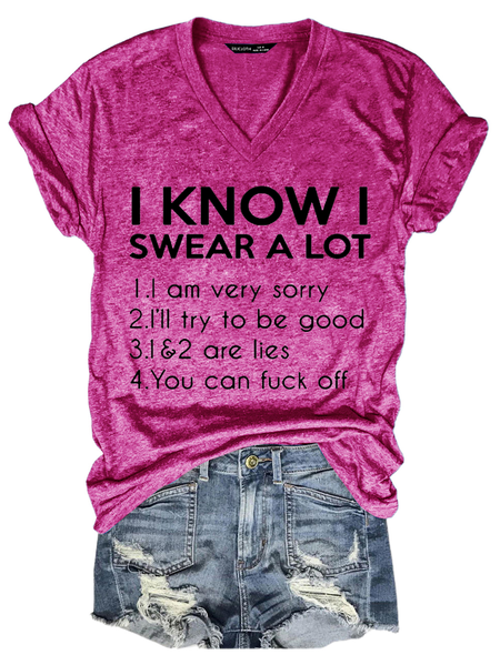 

Women's I Know Swear A Lot Loose Cotton-Blend Vintage T-Shirt, Rose red, T-shirts