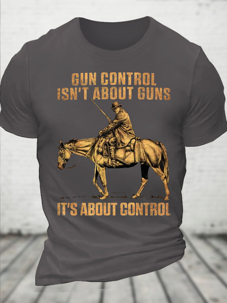 Cotton Its Not About Guns Text Letters Casual T-Shirt, Deep gray, T-shirts