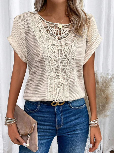 

Plain Loose Crew Neck Casual Shirt, Beige, Shirts & Blouses