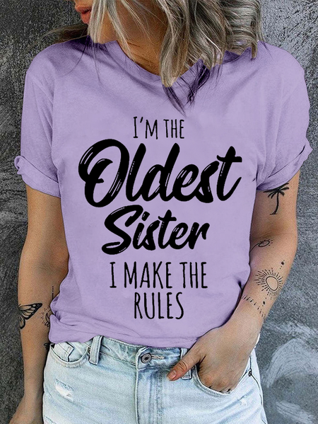

Womens Funny Sister Gift Old Sister Casual Cotton T-Shirt, Purple, T-shirts