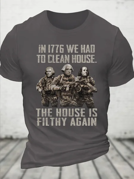 

Cotton Clean House Text Letters Loose Casual T-Shirt, Deep gray, T-shirts