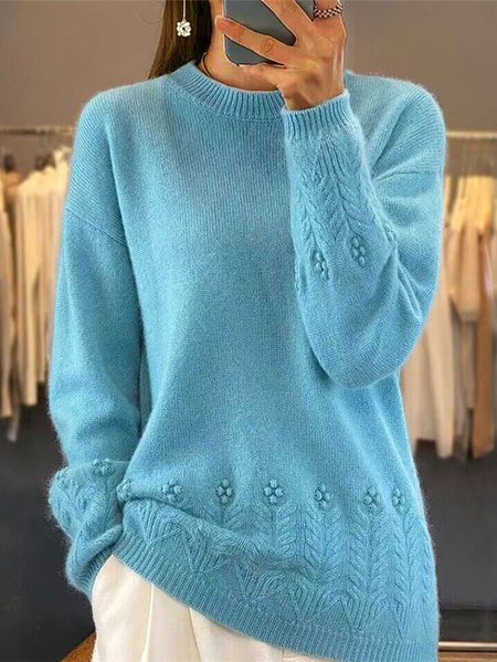 

Casual Plain Wool/Knitting Crew Neck Sweater, Blue, Sweaters & Cardigans