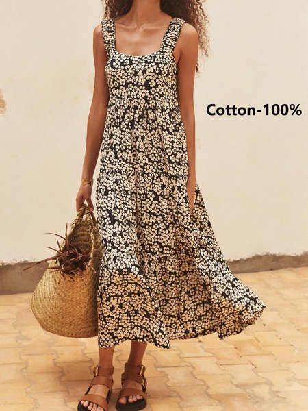 

Women Floral Spaghetti Gallus Comfy Boho Maxi Dress, Black, Dresses