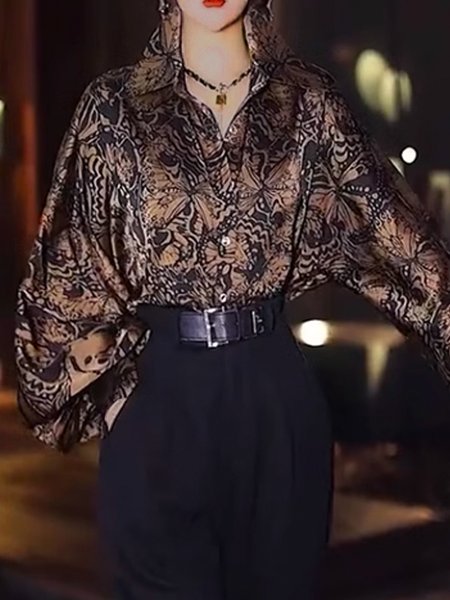

Loose Urban Shirt Collar Abstract Long Sleeve Blouse, As picture, Blouses and Shirts