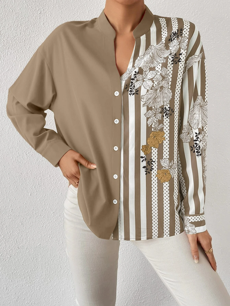 

Striped Loose Simple Blouse, Khaki, Shirts & Blouses