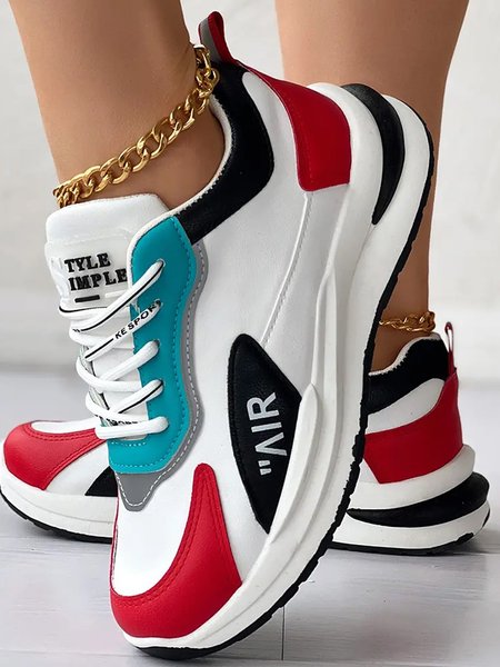 

Color Block All Season Casual Weaving Material Casual Shoes, White-red, Sneakers
