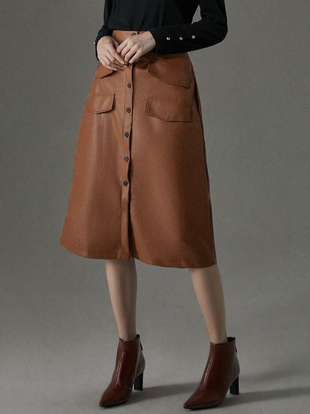 

Plain Regular Fit Urban Pu Leather Skirt, Brown, Skirts