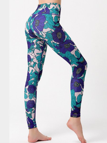 

Casual Floral Long Leggings, Green, Leggings