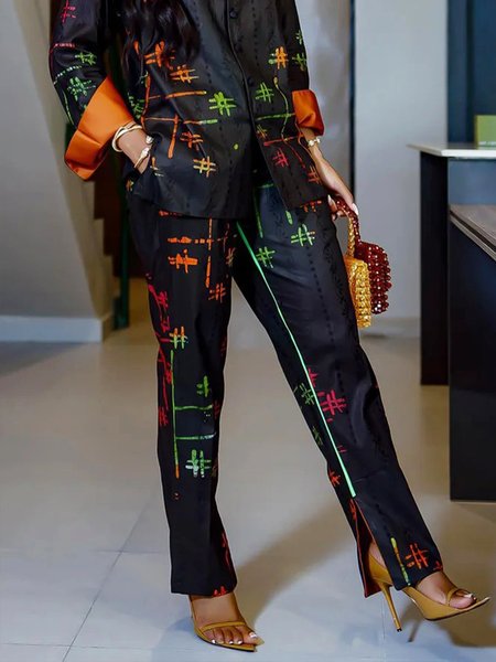 

High Waist Regular Fit Urban Abstract Fashion Pants, Black, Pants