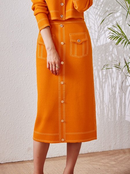 

Plain Regular Fit Urban Long Skirt, Orange, Skirts