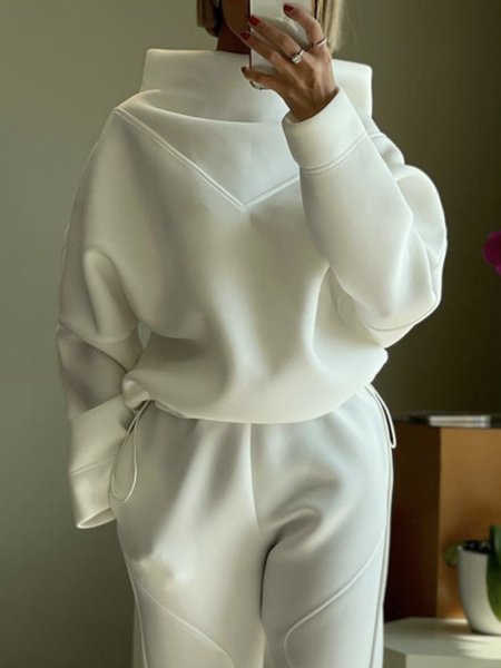 

Long Sleeve Plain Casual Loose Sweatshirt, White, Hoodies and Sweatshirts