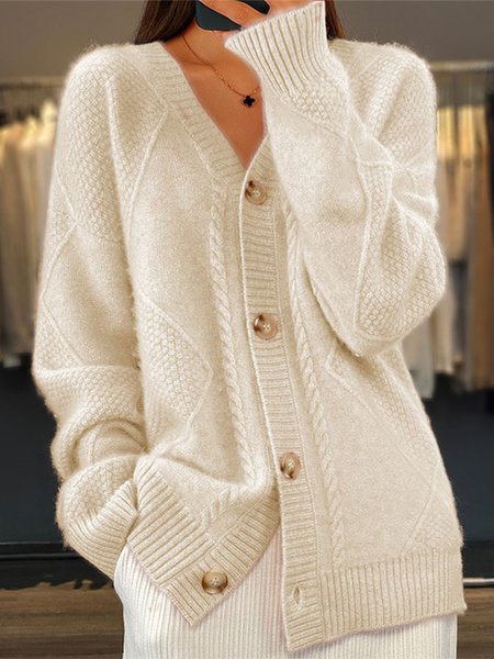 

Buttoned Acrylic Plain Casual Sweater, Apricot, Sweaters