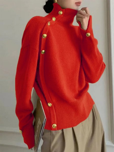 

Long Sleeve Plain Urban Loose Sweater, Orange, Pullovers
