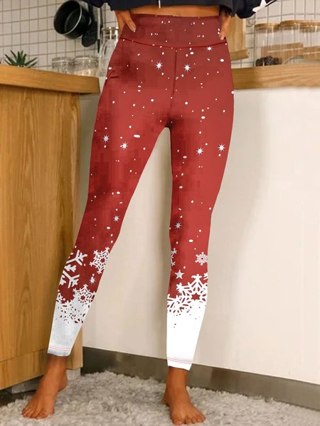 

Snowflake Gradient Christmas Regular Fit Leggings, Red, Leggings