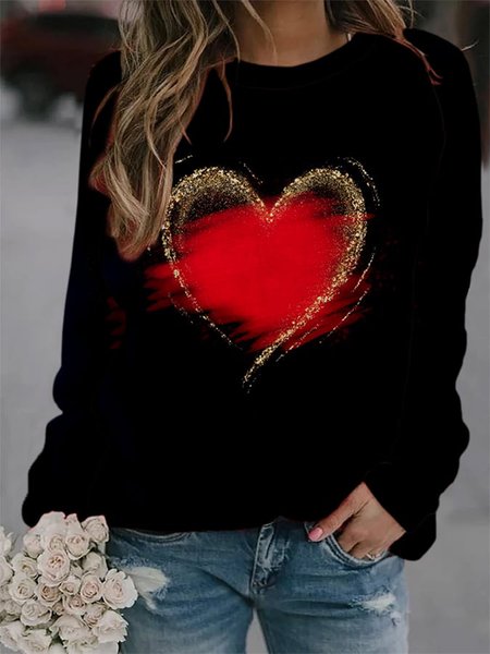 

Loose Heart/Cordate Casual Sweatshirt, Black, Sweatshirts & Hoodies