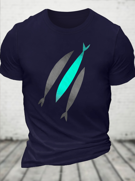 

Cotton Three Fish Casual Crew Neck Cotton T-Shirt, Dark blue, T-shirts