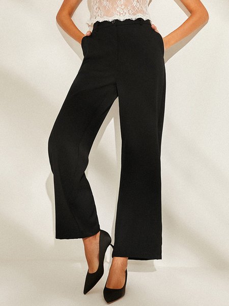 

Plain Regular Fit Urban Fashion Straight Pants, Black, Pants