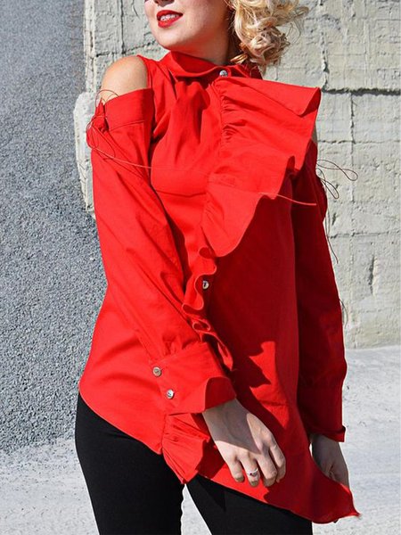 Regular Fit Urban Plain Long Sleeve Blouse, Red, Blouses and Shirts