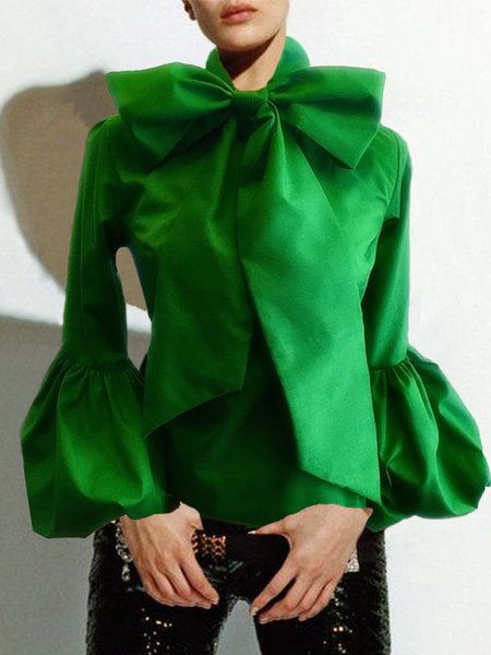 

Long Sleeve Urban Plain Regular Fit Blouse, Green, Blouses and Shirts