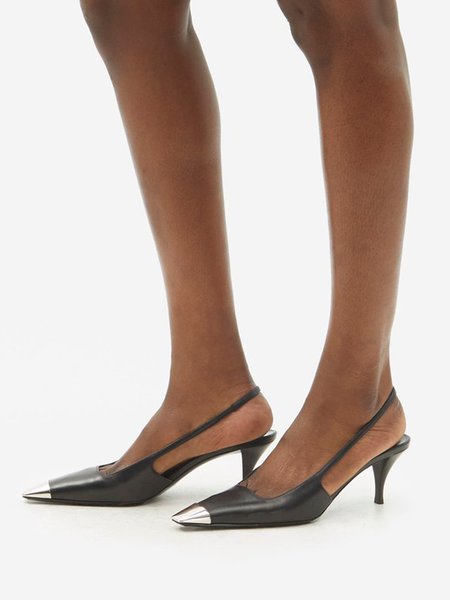 

Stylish Metal Square Toe Slingback Pumps, Black, Heels
