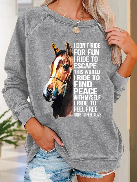 

Women's Western Pony I Don't Ride For Fun I Ride To Escape Printed Crew Neck Casual Sweatshirt, Gray, Hoodies&Sweatshirts