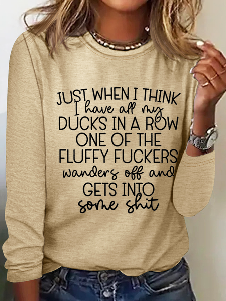 

Women's Ducks In A Row Funny Regular Fit Simple Long Sleeve Shirt, Khaki, Long sleeves